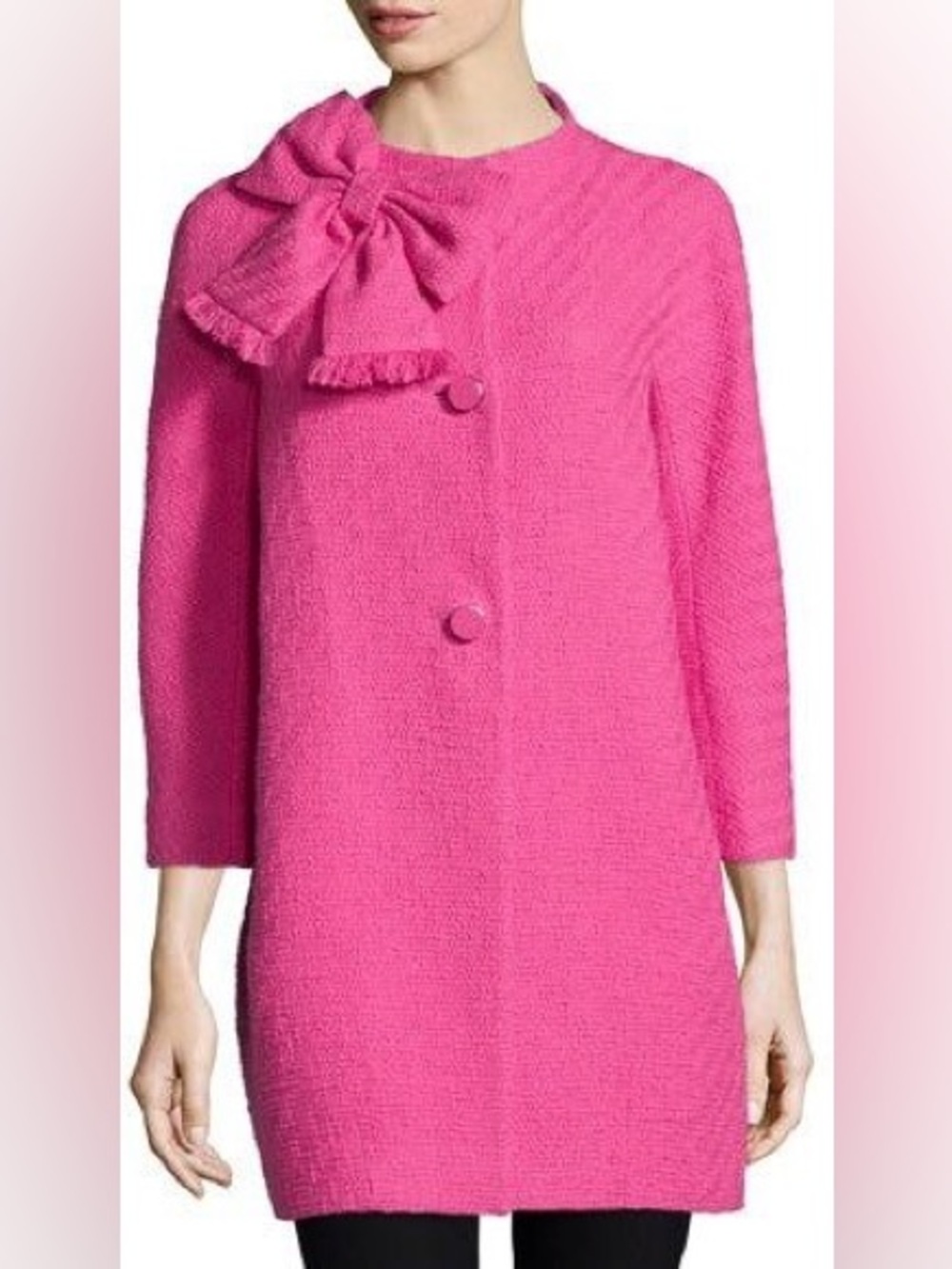 Like New Kate Spade Dorothy Tweed Bright Pink Bow Bouclé Coat, Night Rose, 2